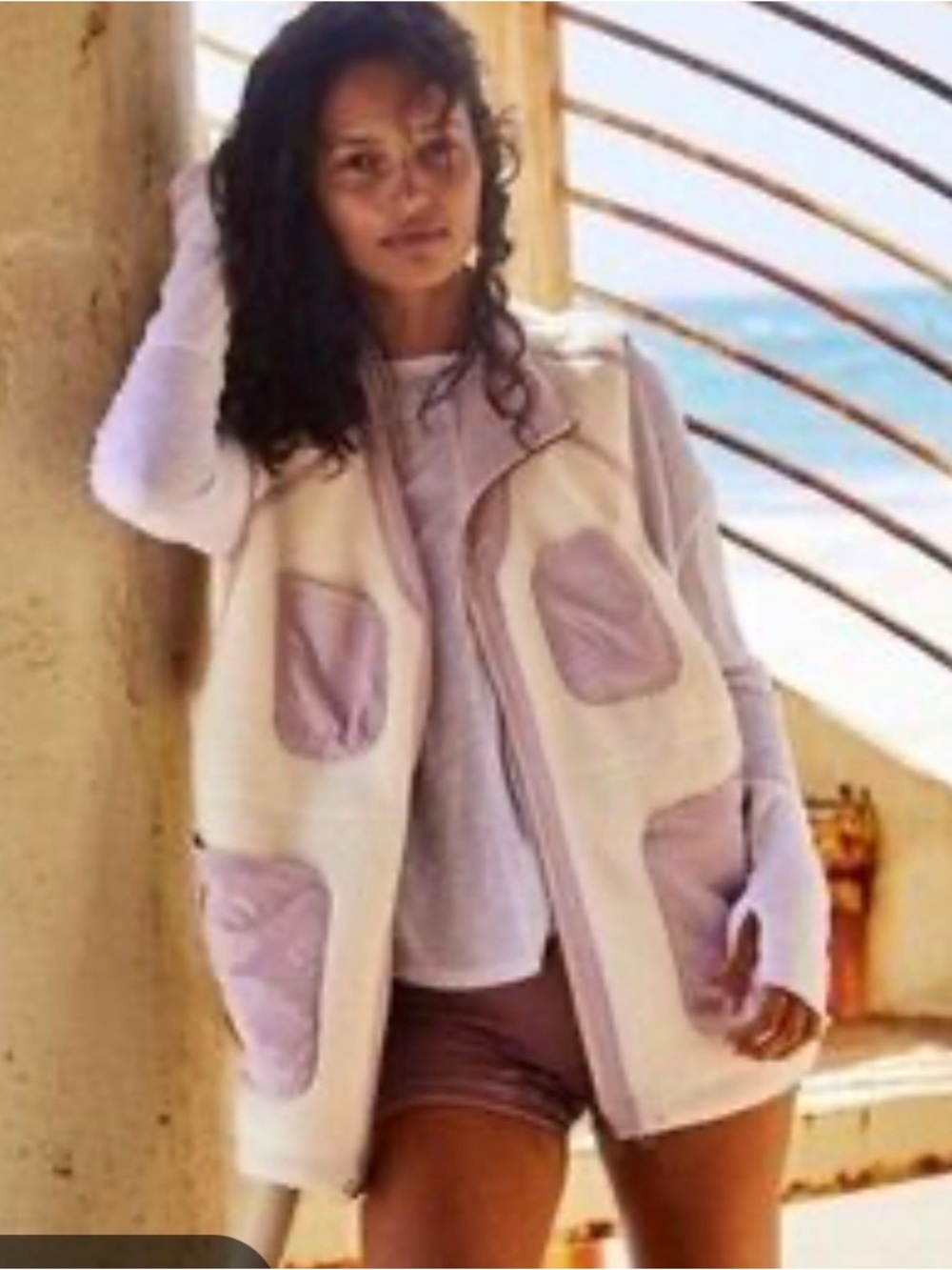 Free People Movement Hit the hills reversible Cream & Light Pink Sherpa Vest.